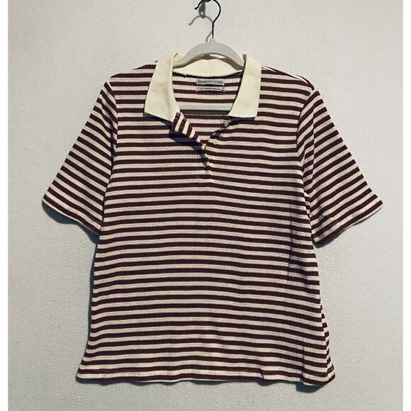 Urban Outfitters Top Womens Small Striped Waffle Textured Polo Burnt Orange Boho - Picture 1 of 7
